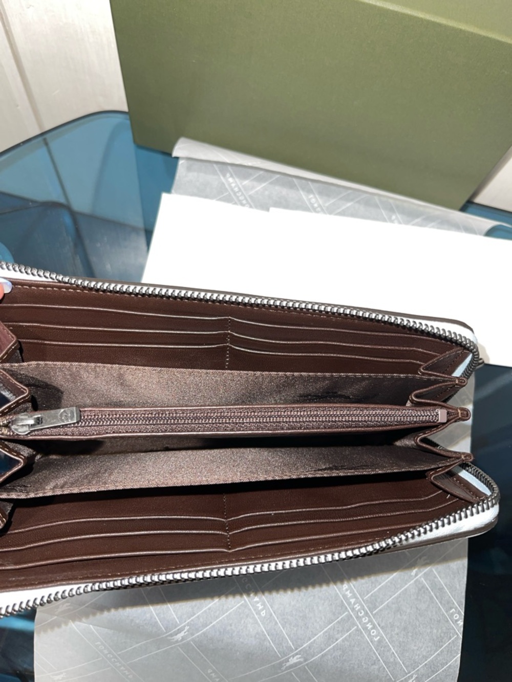 Longchamp Pale Blue Leather L Zip Wallet NWT with box - Picture 6 of 12